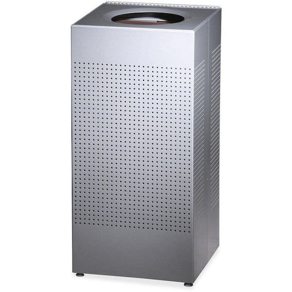 16 gal Square Indoor Metal Can, Metallic Silver, Steel; Metal, 14.8 in